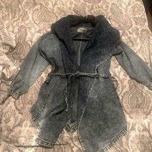 Irregular Lapel Waist Denim Cloak